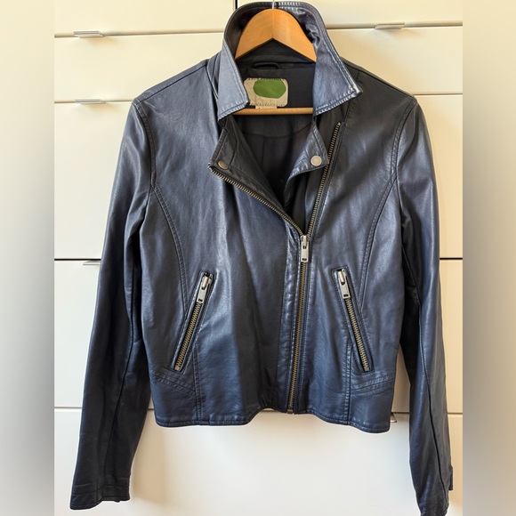 Anthropologie Vintage Vegan Leather Jacket — Navy Blue Size Small - Picture 6 of 7